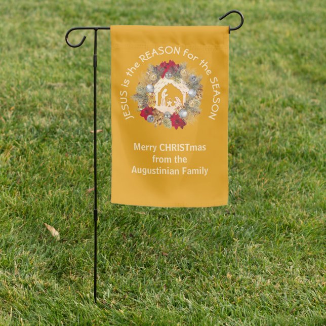 Custom Yellow JESUS IS THE REASON Christmas Garden Flag (In SItu)