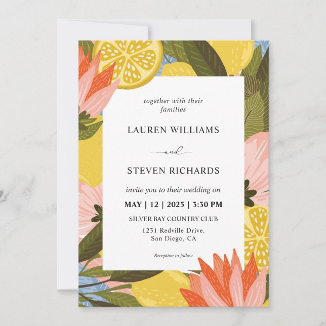 Custom Yellow  Lemon blossom Fancy Wedding Invitation (Front)