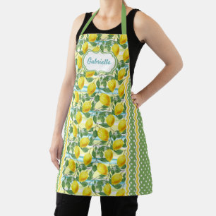 Custom Yellow Lemons Green Leaves On Sage Green Apron