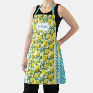 Custom Yellow Lemons Green Leaves On Turquoise Apron