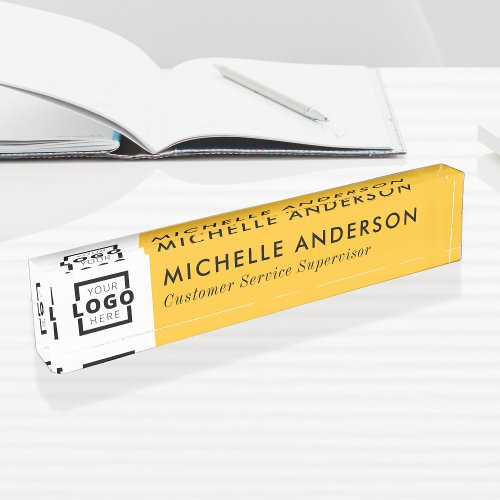 Custom Yellow  Modern Minimalist Business Logo Desk Name Plate