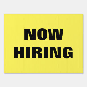 Custom Yellow Now Hiring Road Sign with arrow