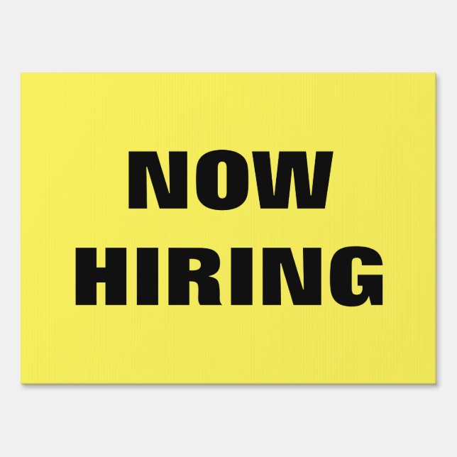 Custom Yellow Now Hiring Road Sign with arrow (Front)