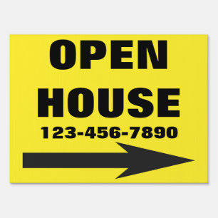 Custom Yellow Open House Road Sign with phone #