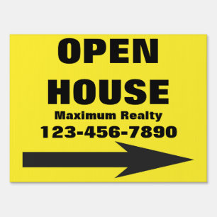 Custom Yellow Open House Road Sign with phone #