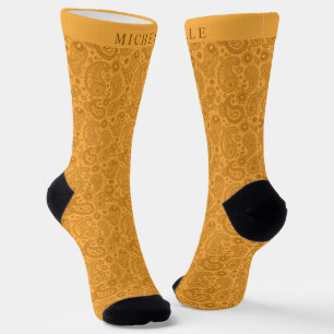 Custom Yellow Orange Brown Paisley Pattern Socks