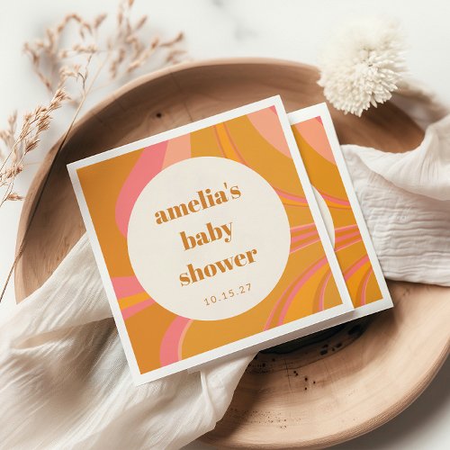 Custom Yellow Orange Pink Marble Baby Shower Napkins