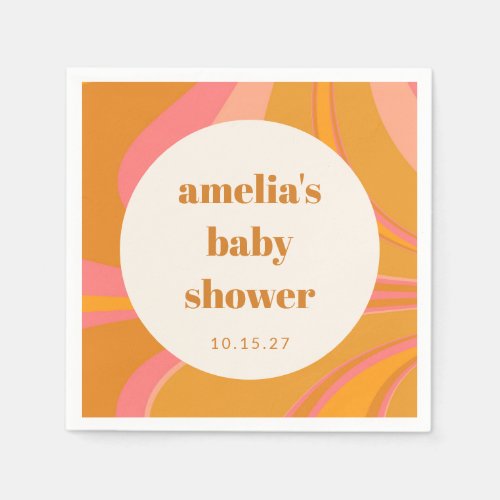 Custom Yellow Orange Pink Marble Baby Shower Napkins