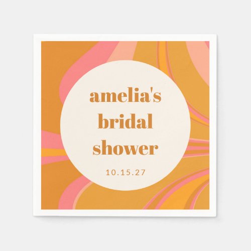 Custom Yellow Orange Pink Marble Bridal Shower Napkins