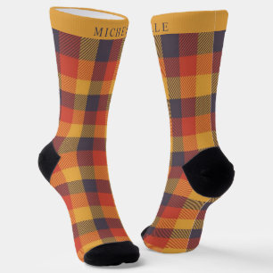 Custom Yellow Orange Purple Checkered Pattern Socks