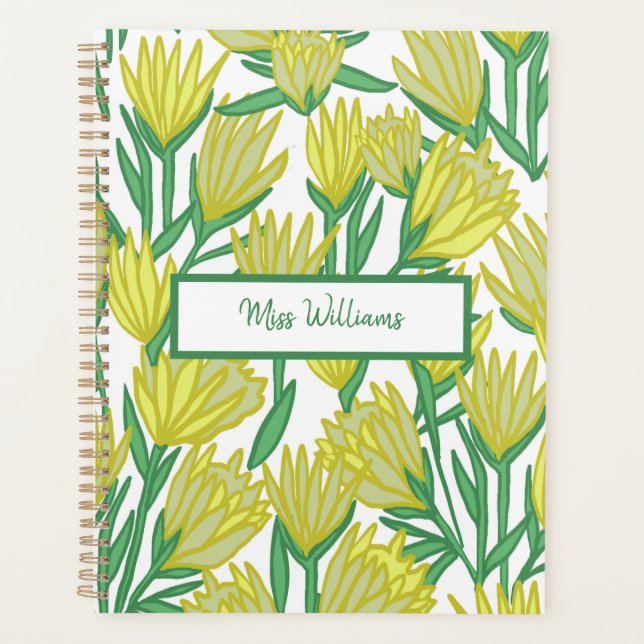 Custom Yellow Original Art Floral Design   Planner (Front)