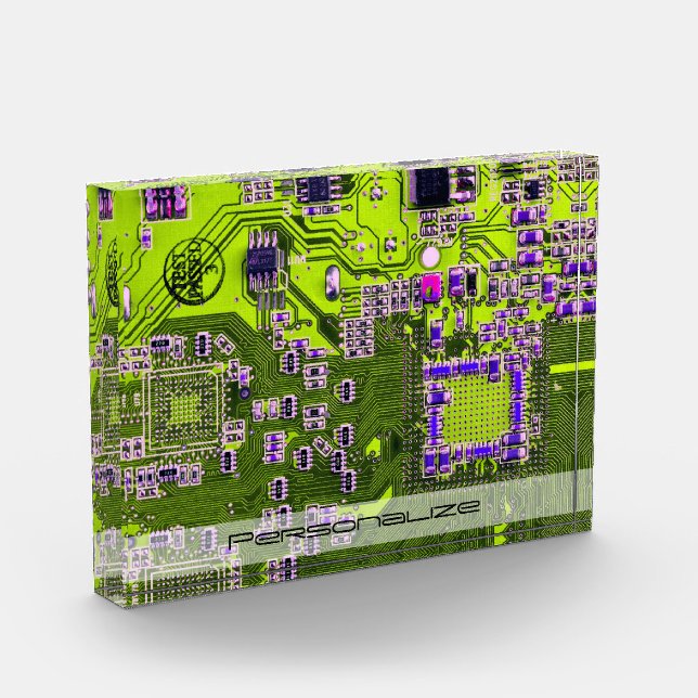 Custom Yellow PCB Circuit Board for IT Pros Acrylic Award (Left)