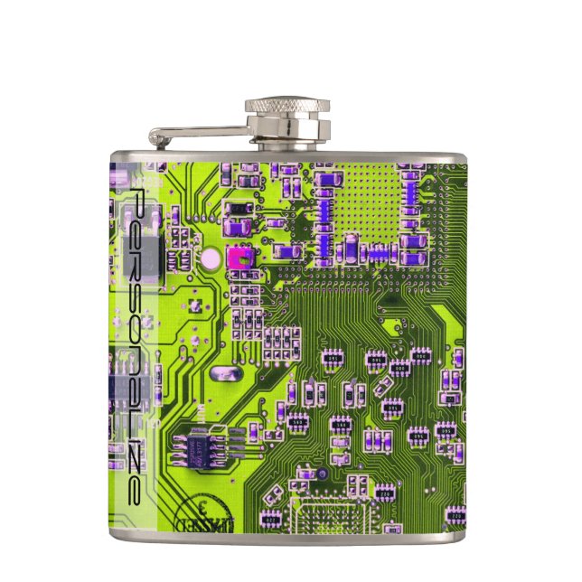 Custom Yellow PCB Circuit Board for IT Pros Flask (Front)
