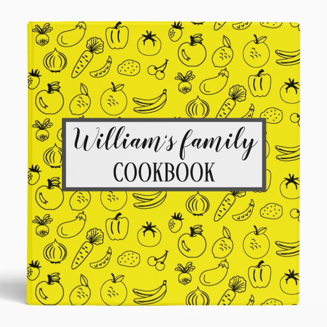 Custom Yellow Personalized Family Recipe Cookbook 3 Ring Binder (Front)