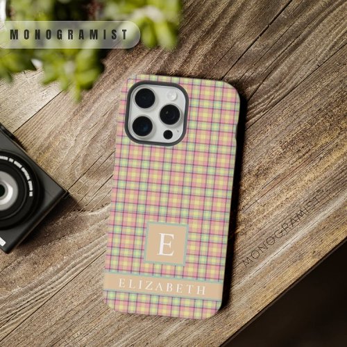 Custom Yellow Pink Green Checkered Pattern iPhone 15 Pro Max Case