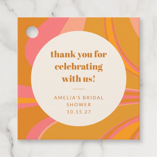 Custom Yellow Pink Marble Bridal Shower Thank You Favor Tags (Front)