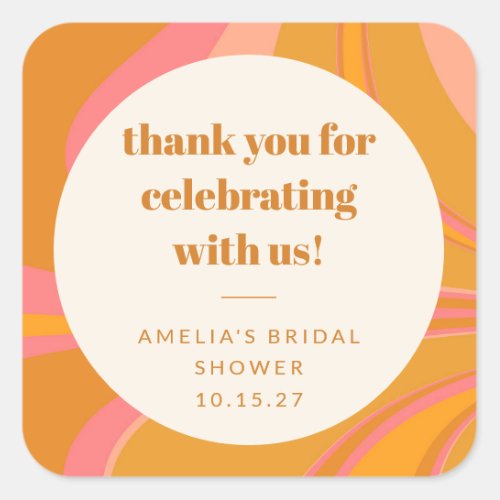 Custom Yellow Pink Marble Bridal Shower Thank You Square Sticker