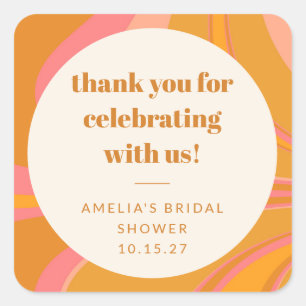 Custom Yellow Pink Marble Bridal Shower Thank You Square Sticker