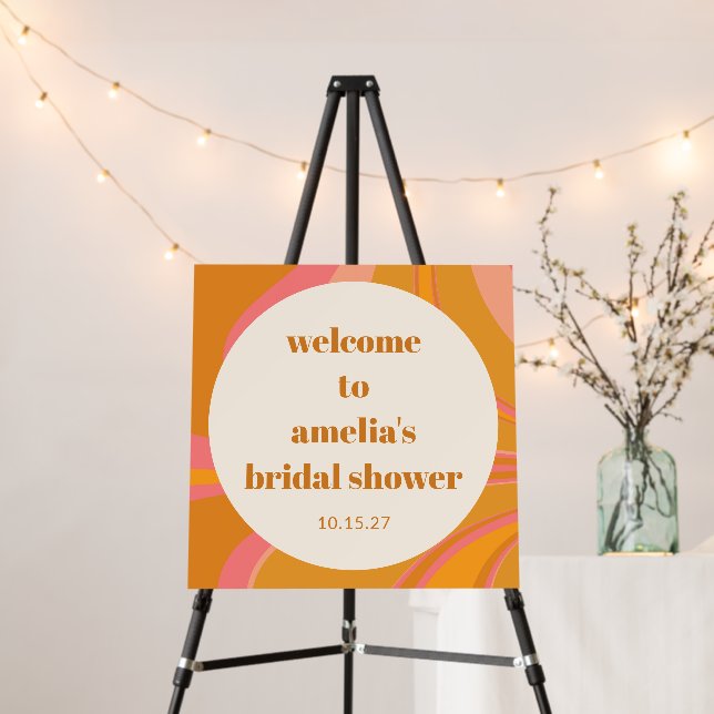 Custom Yellow Pink Marble Bridal Shower Welcome  Foam Board (In Situ (Stand))