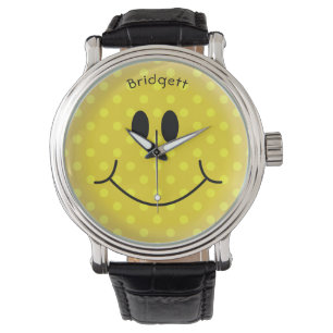 Custom Yellow Polka Dot Happy Face Watch