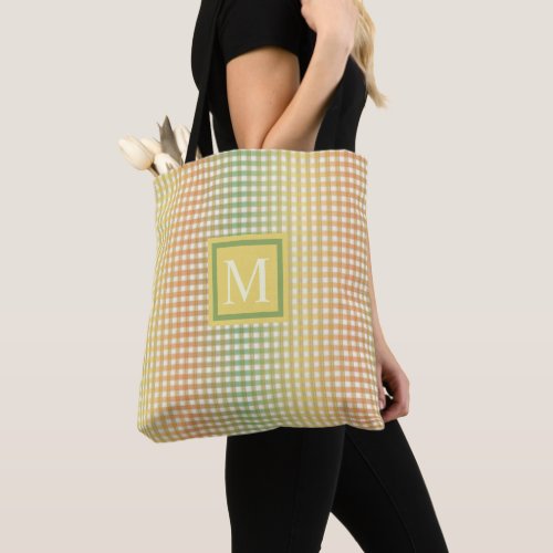 Custom Yellow Red Green Checkered Pattern Tote Bag