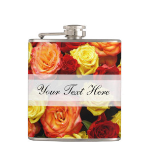 Custom Yellow/Red/Orange Roses Hip Flask
