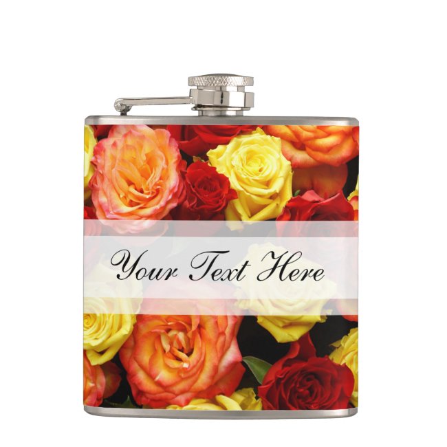 Custom Yellow/Red/Orange Roses Hip Flask