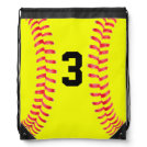 Custom Yellow Softball Drawstring Bag with Numbers Custom Yellow Softball Drawstring Bag with Numbers