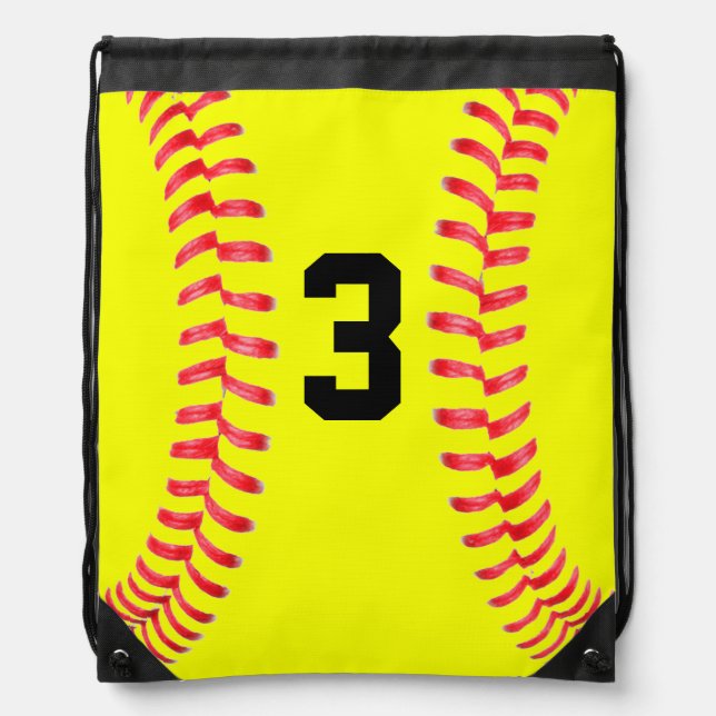 Custom Yellow Softball Drawstring Bag with Numbers (Front)