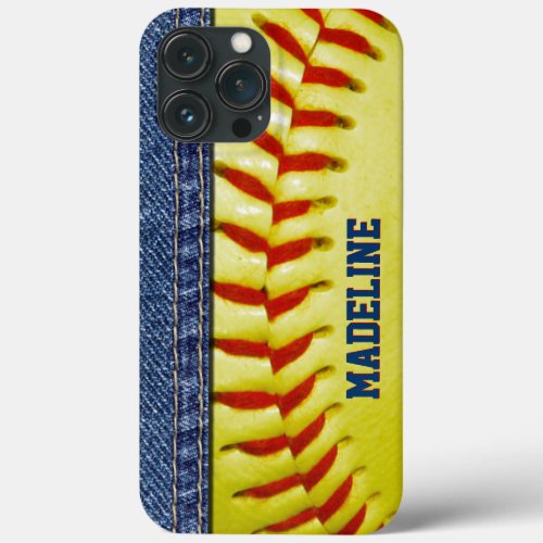 Custom Yellow Softball Red Stitch Pattern iPhone 13 Pro Max Case