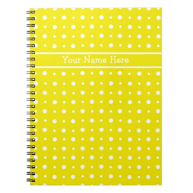 Custom Yellow Spiral Notebook, White Polka Dots Notebook (Front)