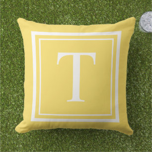 Custom Yellow Square Monogram Initial Letter Outdoor Pillow