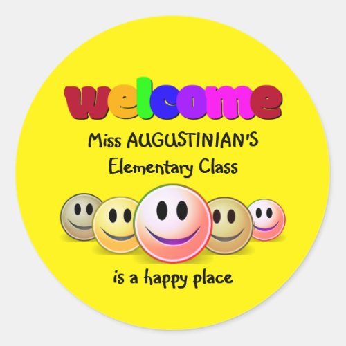 Custom Yellow Teachers Class Welcome Classic Round Sticker