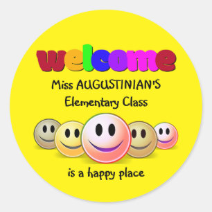 Custom Yellow Teachers Class Welcome Classic Round Sticker