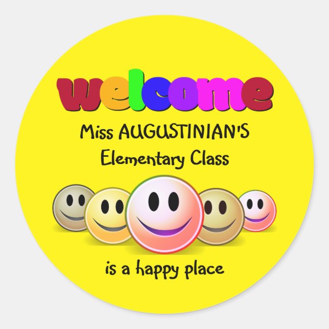 Custom Yellow Teachers Class Welcome Classic Round Sticker (Front)