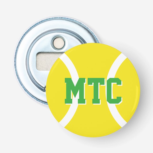 Custom yellow tennis ball bottle opener magnet (Front)