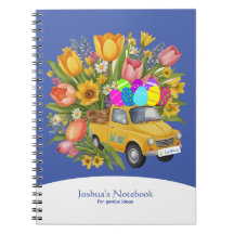 Custom Yellow Truck Carrying Easter Eggs Flowers