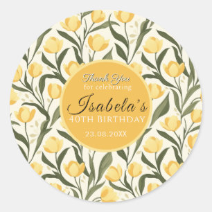 Custom Yellow Tulip Themed Birthday Event Classic Round Sticker