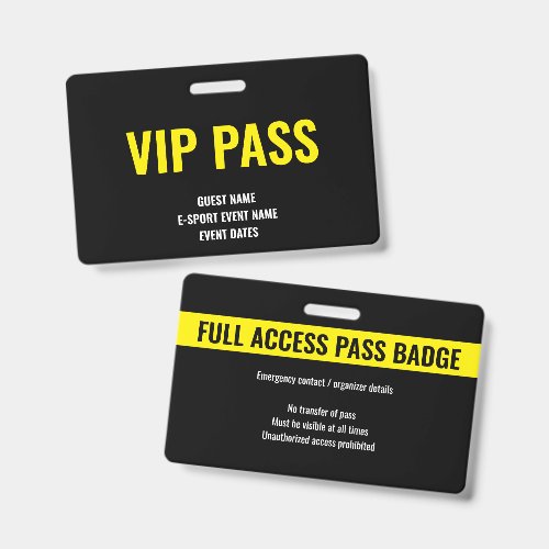 Custom Yellow VIP Guest Minimalist E-Sport Event Badge