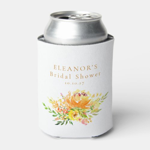 Custom Yellow Watercolor Floral Bridal Shower  Can Cooler