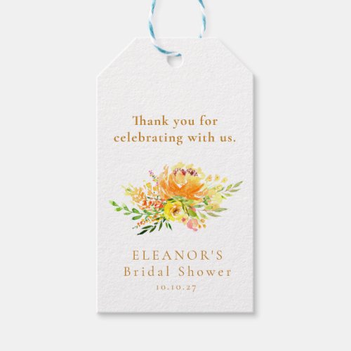Custom Yellow Watercolor Floral Bridal Shower  Gift Tags