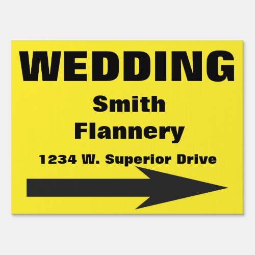 Custom Yellow Wedding Road Sign with address