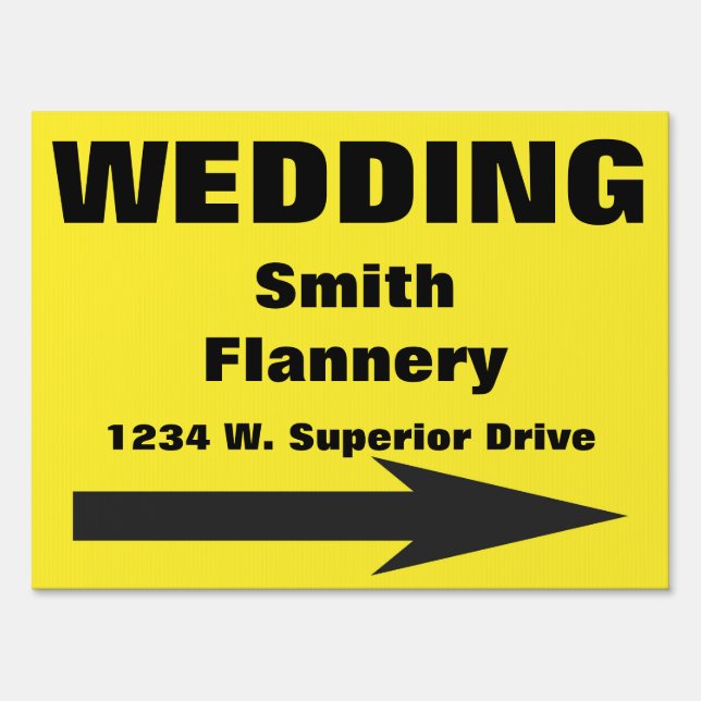 Custom Yellow Wedding Road Sign with address (Front)