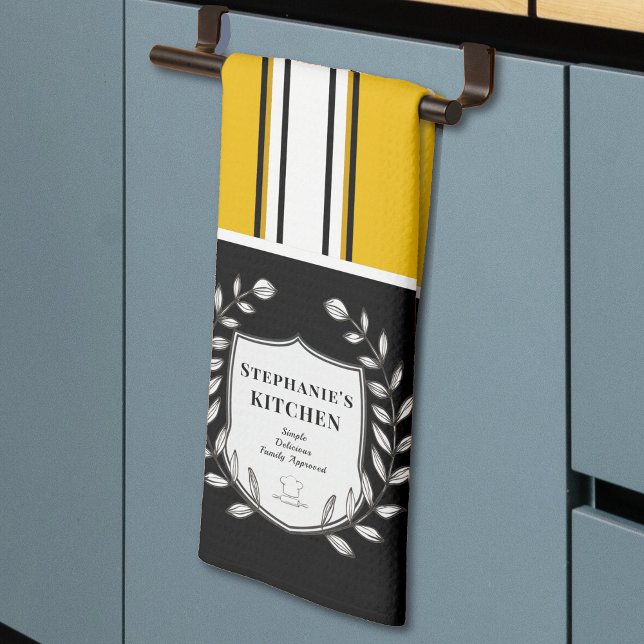 Custom Yellow White Black Stripes Kitchen Towel (Creator Uploaded)