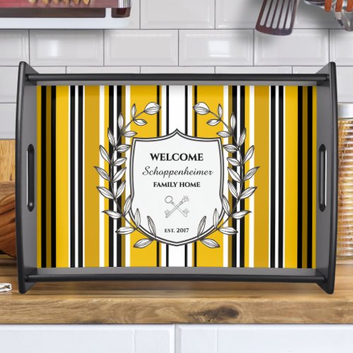 Custom Yellow White Black Stripes Serving Tray