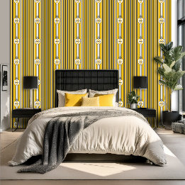 Custom Yellow White Black Stripes Wallpaper