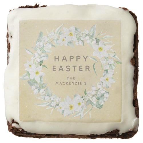 Custom Yellow  White Floral Wreath Happy Easter Brownie