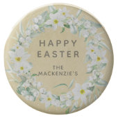 Custom Yellow + White Floral Wreath Happy Easter Chocolate Covered Oreo (Front)