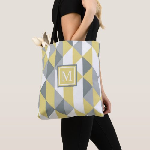 Custom Yellow White Grey Geometric Pattern Tote Bag