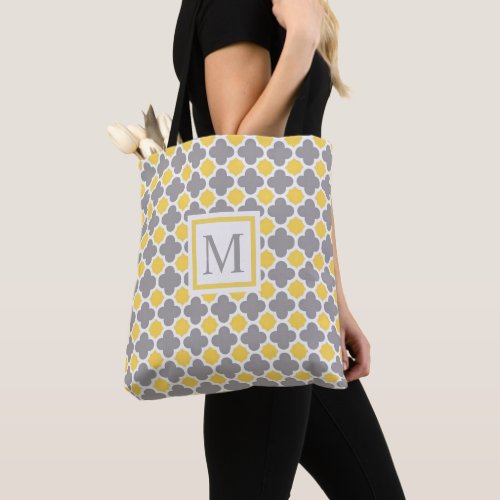 Custom Yellow White Grey Geometric Pattern Tote Bag